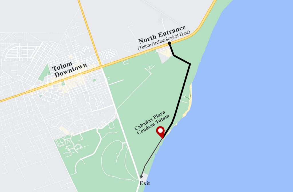 Google Maps Map Design With the Route to the North Entrance to Cabañas Playa Condesa Tulum